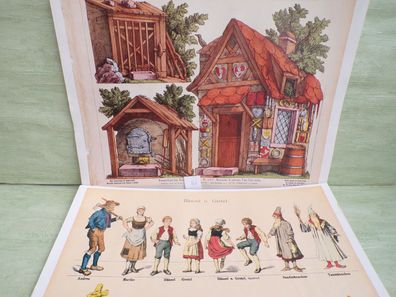 2 Modellierbogen Modellbaubogen Ausschneidebogen Reprint Hänsel und Gretel