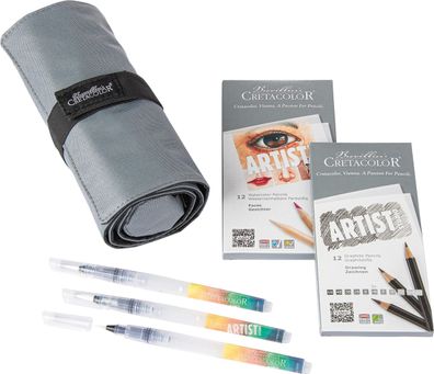 Cretacolor Rolletui mit12 Aquarell- 12 Graphitstifte und 3 Wasserpinsel