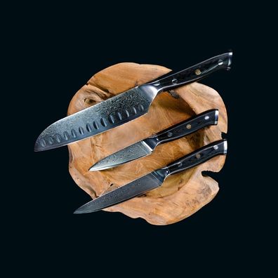 Set | Santokumesser - Allzweckmesser - Gemüsemesser | Damastmesser | Küchenmesser