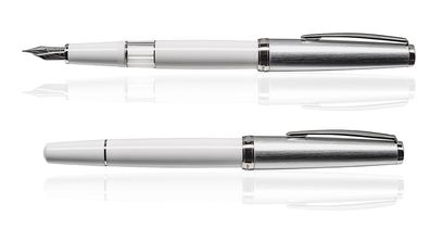 CLEO Classic Metall Kolbenfüllhalter Weiß, Edelharz