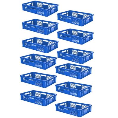12x Stapelkorb/ Bäckerkiste, LxBxH 600x400x150 mm, PE-HD, blau, lebensmittelecht