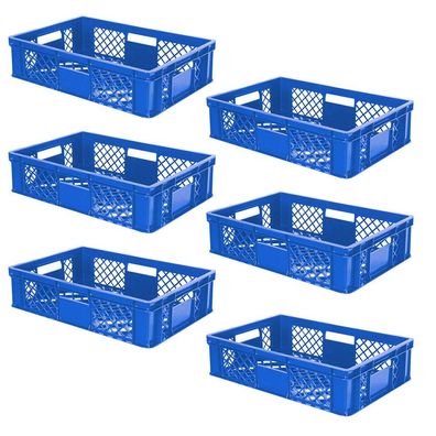 6x Stapelkorb / Bäckerkiste, LxBxH 600x400x150 mm, PE-HD, blau, lebensmittelecht