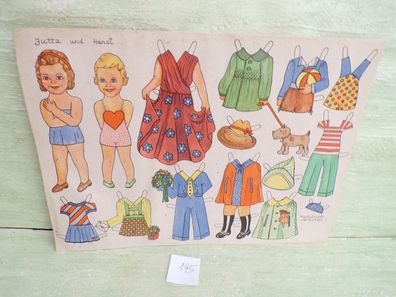 Alter Bogen Anziehpuppen Ankleiderfiguren Paper Doll Jutta und Hansi Din A4