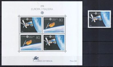 Portugal-Madeira 1991 postfrisch MiNr. 147 + Block 12 Europäische Weltraumfahrt