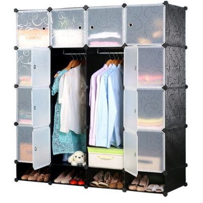 Großer modularer Kleiderschrank, Regal, Kleiderstange, XXL, schwarz, hoch, geräumig