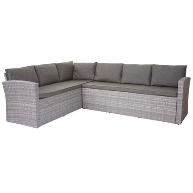 Poly-Rattan Sofa-Garnitur HWC-A29, zwei 3er-Sofas Gartengarnitur hellgrau Kissen grau