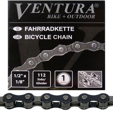 Kette Ventura 1/2 x 1/8 1fach, 112 Glieder, schwarz/braun, Messingschlager, 301125