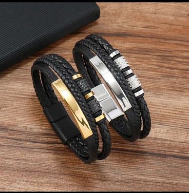 Leder Armband Herren Frauen Edelstahl Schwarz Silber Gold 21 Cm 19 Cm
