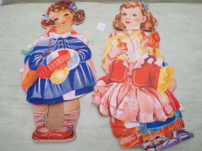 2 sehr alte Papp-Aufsteller-Ankleidepuppen Paper Doll 50 cm Schweden nr 171 RAR