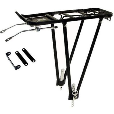 Gepäckträger 2-Bein, schwarz, Aluminium, verstellbar 24-28", unmontiert, Messingsc