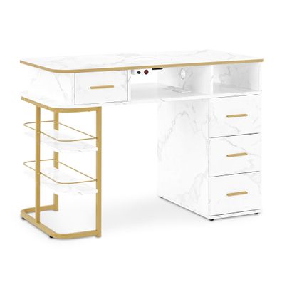 BarberPub Maniküretisch, Nageltisch mit Absaugung, Marmor-Weiß, 2464