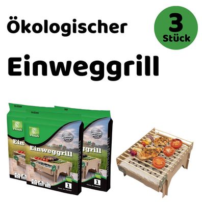 3x Öko Einweggrill Einmalgrill Einmal Grill raucharm, nachhaltig Bambuskole
