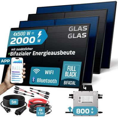 SUNNIVA® Balkonkraftwerk 2000W/800W Solaranlage BENY Bifazial Fullblack