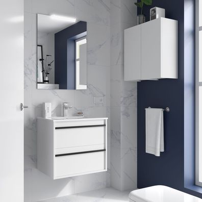 Salgar Komplett-Set ATTILA 800 2 Schubladen WHITE SATIN + Waschtisch + Spiegel + Leuc