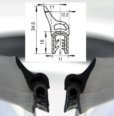 DO17 - PVC/ EPDM Kantenschutz Dichtungs Profil Gummi Dichtung oben - Klemmbereich 1,5
