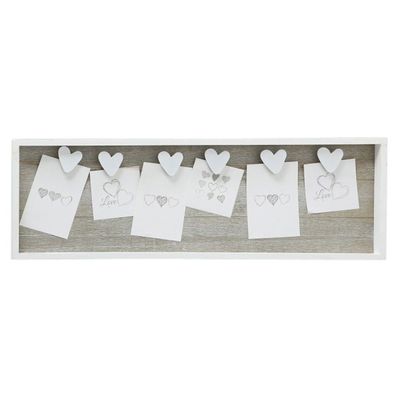Memohalter AMY grau beige weiß aus Holz Memoboard mit Klammern - WEISSE HERZEN