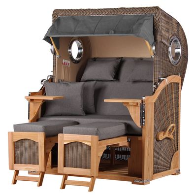 Strandkorb - bene living - Ammersee Teak Bullauge - PE grau - Modell 551 - Zweisit