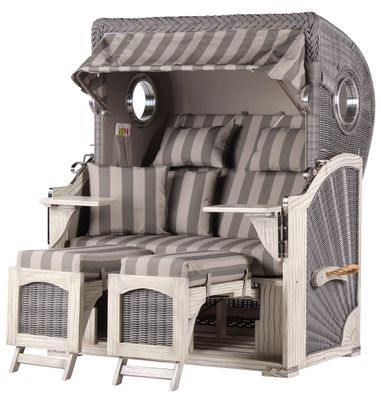 Strandkorbset - bene living - Ammersee 2-Sitzer Mahagoni washed grey - PE Koboo