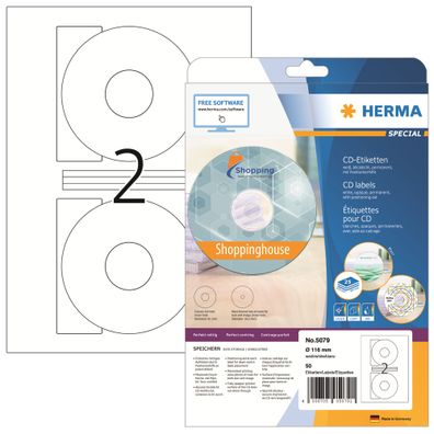 Herma Etiketten CD Maxi permanent Ø 116/41 mm weiss 25 Bl 50 Etik