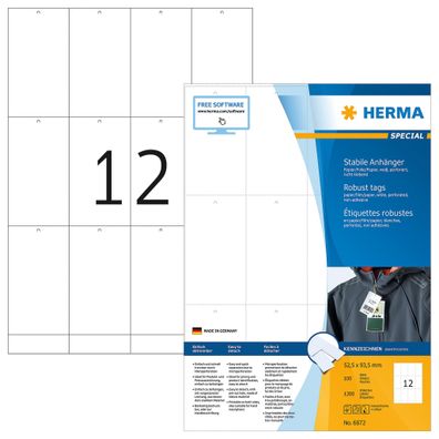 Herma Anhänger stabil mit Lochstanzung mikroperforiert 52,5 x 93,5 mm 1200 Stück Lase