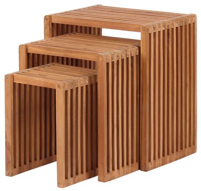 Teakholz Garten-/Beistelltische - bene living - 3er Set-Kombination