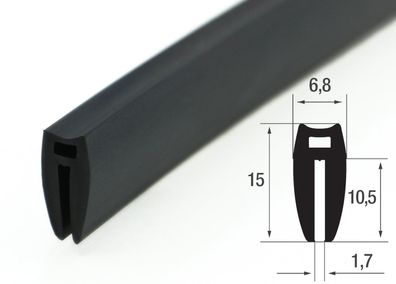 VDO1 Fassungsprofil mit Hohlkammer Klemmbereich 1,7 mm Kantenschutz EPDM Gummiprofil