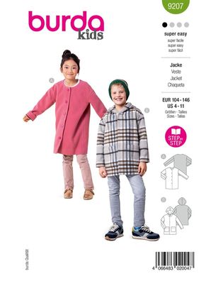 burda Schnittmuster Kinder Jacken mit Knöpfen #9207 Gr. 104-146