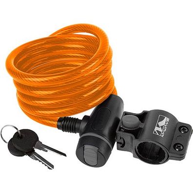 Spiralkabelschloss, CLIP-ON-Halter, L = 180 cm, Ø = 10 mm, orange, Messingschlager