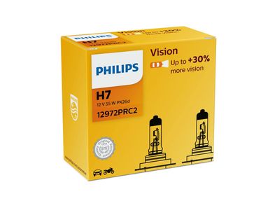 Philips Hauptlampe H7, Sockel PX26d 12 V, 55 W, "Vision" + 30 %, 2er Set im Karton