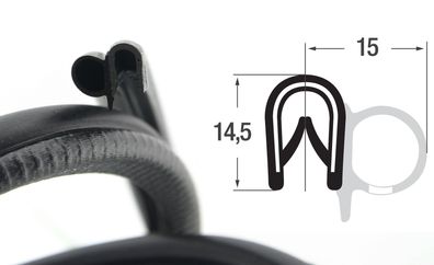 DS11 - PVC/ EPDM Kantenschutz Dichtungs Profil Gummi Dichtung seitlich - Klemmbereich