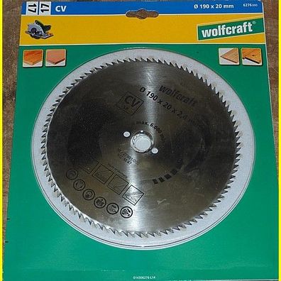 Kreissägeblatt 190 x 20 mm Wolfcraft 6276000 - 100 Zähne