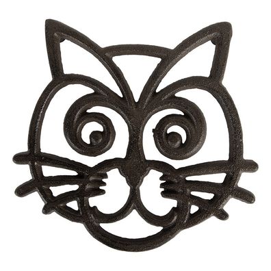 Clayre & Eef Pfannenuntersetzer 16x17x2 cm Braun Metall Katze (Gr. 16x17x2 cm)