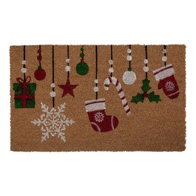 Clayre & Eef Fußmatte 75x45x1 cm Braun Kokosnuss Weihnachten (Gr. 75x45x1 cm)