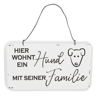 Clayre & Eef Textschild 20x12 cm Weiß Metall Hund (Gr. 20x1x12 cm)