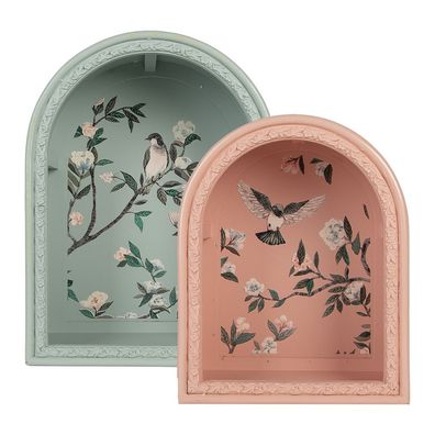 Clayre & Eef Wanddekoration set van 2 Blau Holz Blumen (Gr. 30x16x40 / 24x14x30 cm)