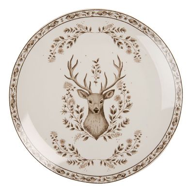 Clayre & Eef Speiseteller Ø 26x2 cm Beige Porzellan Hirsch (Gr. Ø 26x2 cm)