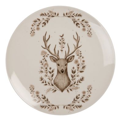 Clayre & Eef Frühstücksteller Ø 20x2 cm Beige Porzellan Hirsch (Gr. Ø 20x2 cm)