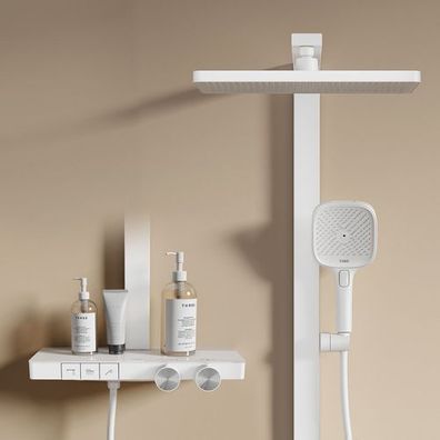 Duschsystem Duschset Regendusche Mit Thermostat Einstellbare Wassermenge Weiß