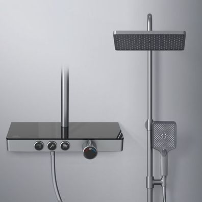 EMKE® Duschsystem Mit Thermostat Duscharmatur Duschset Regendusche Gunmetal F09