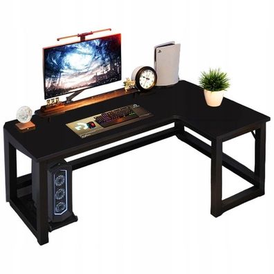 Großer moderner schwarzer Gaming-Eckschreibtisch für Computer, 140 cm
