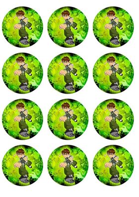 Ben 10 Omnitrix Essbar 12 Muffin Zuckermasse Tortenbild Tortenaufleger