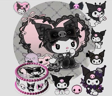 Kuromi Essbar Zuckermasse Tortenbild Tortenaufleger + 4 Muffin01
