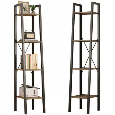 Industrielles hohes Regal, dunkelbraun, 4 Einlegeböden, Leiter für Bücher