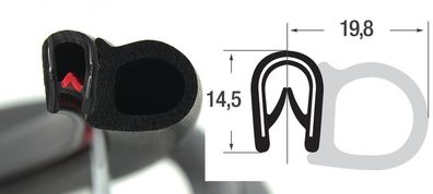 DS13 - PVC/ EPDM Kantenschutz Dichtungs Profil Gummi Dichtung seitlich - Klemmbereich