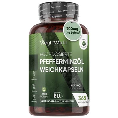 Pfefferminzöl Weichkapseln - 200mg Pfefferminz Öl pro Softgel - 365 Weichkapseln