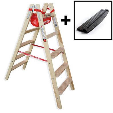 Euroline Holz Stufenstehleiter mit 2x5 Comfort-Stufen mit Werkzeugablage + passende