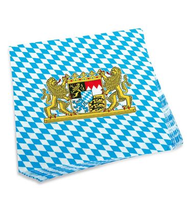 narrenwelt Serviette weiß blau mit Wappen Bayern 33x33cm Pack 20STK Event Party