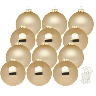 Weihnachtskugeln Brokatgold 12 Stk 8cm + Haken Inge-Glas