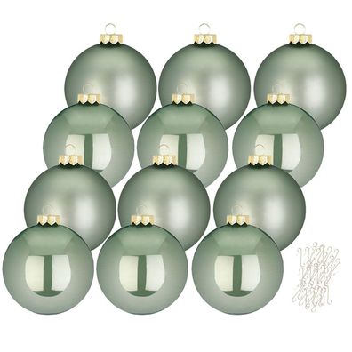 Weihnachtskugeln Mild Sage 12 Stk 8cm + Haken