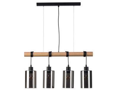 Livarno home Deckenleuchte Pendel Lampe LED 4-flammig Holz mit Rauchglas * B-Ware